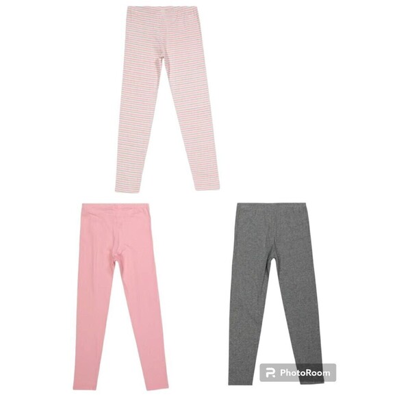 DKNY Kids Girl 3 Pcs Pull On Stripe And Heather Leggings, Pink Combo Siz… - Picture 2 of 11